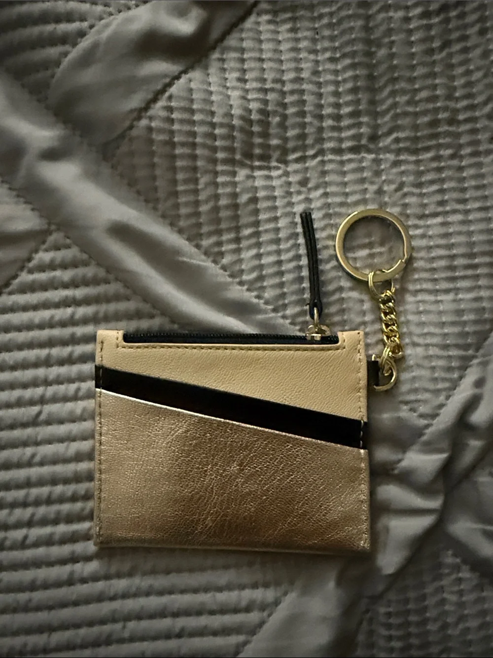 Gold Metallic Card Holder and Zip Wallet with Key Ring